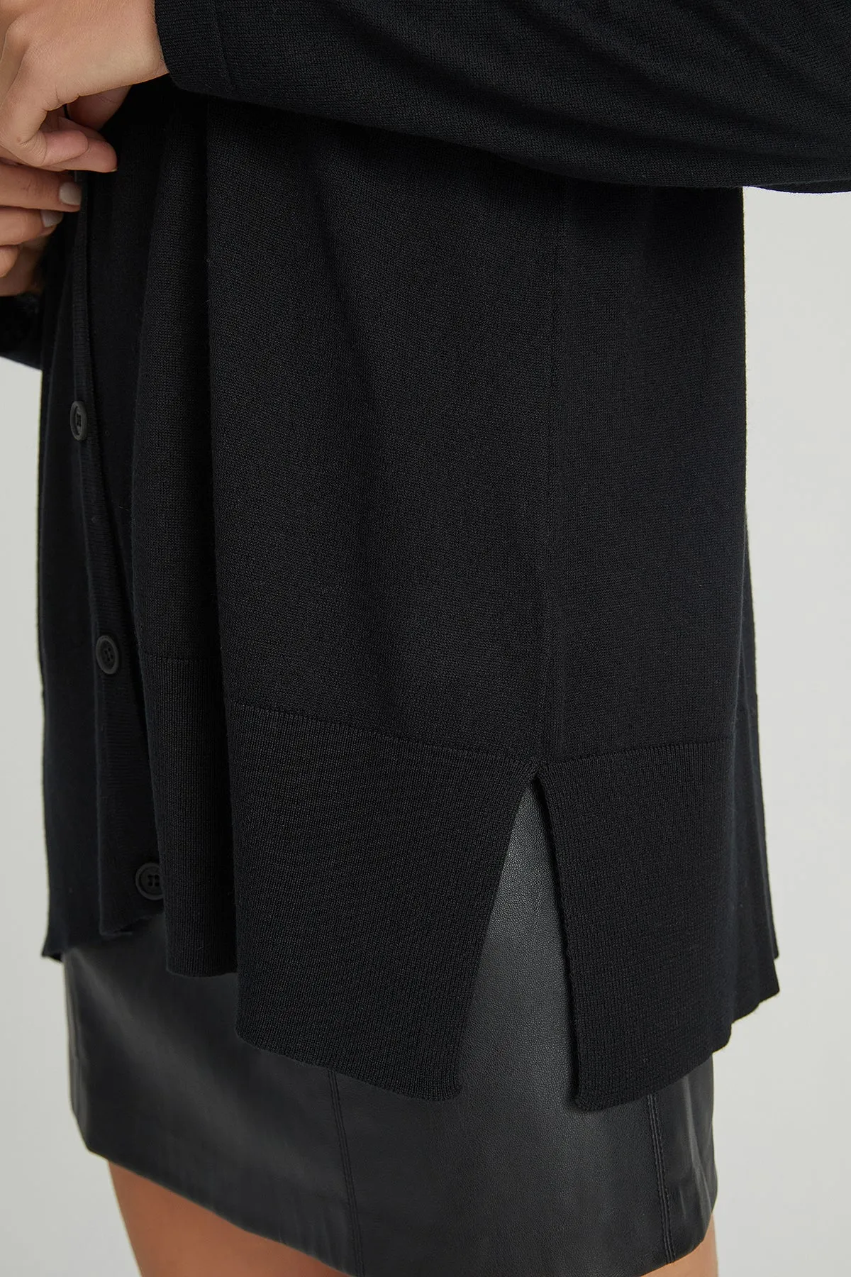Black Zoe Silk Cashmere V Neck Cardigan