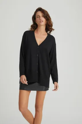 Black Zoe Silk Cashmere V Neck Cardigan