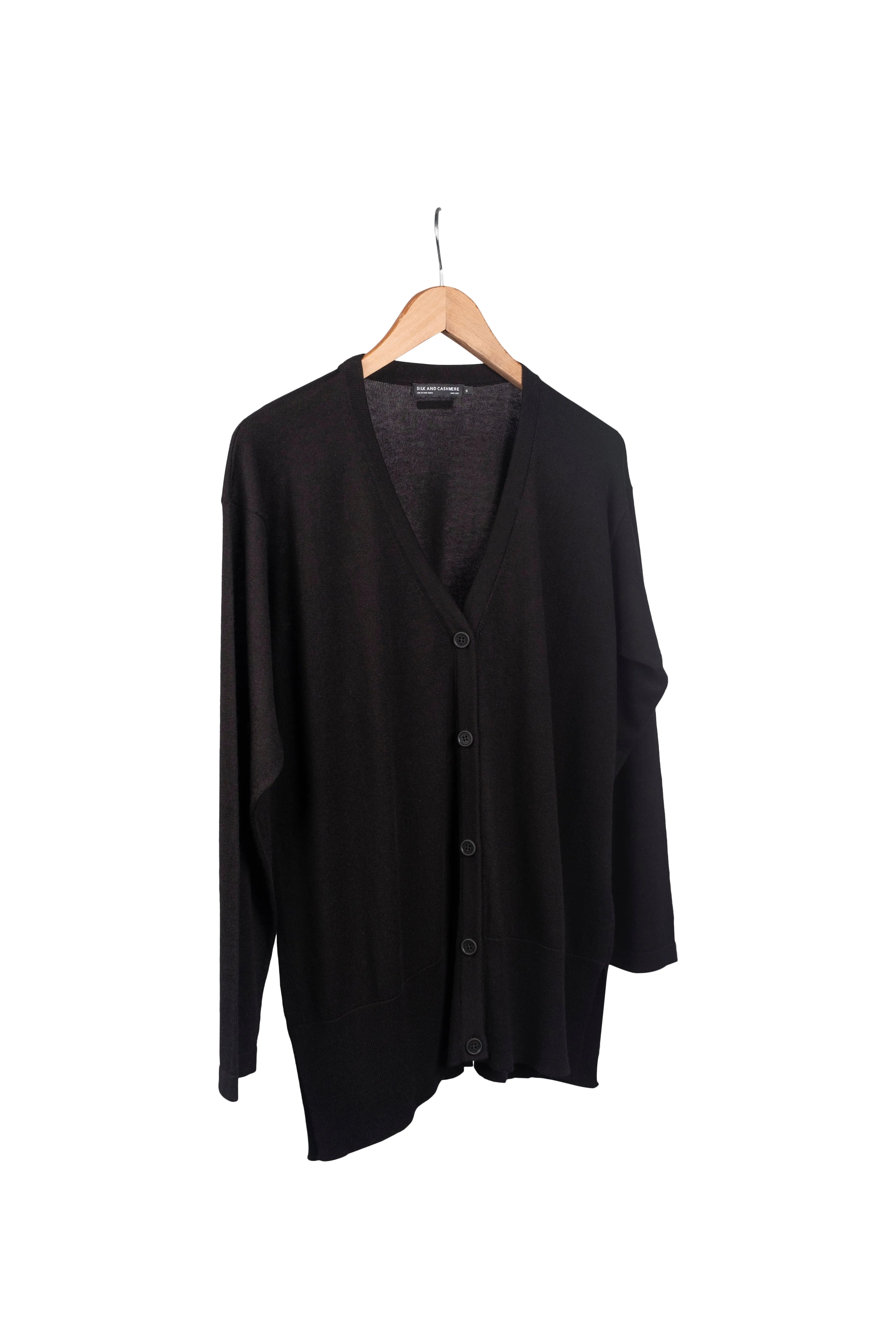 Black Zoe Silk Cashmere V Neck Cardigan