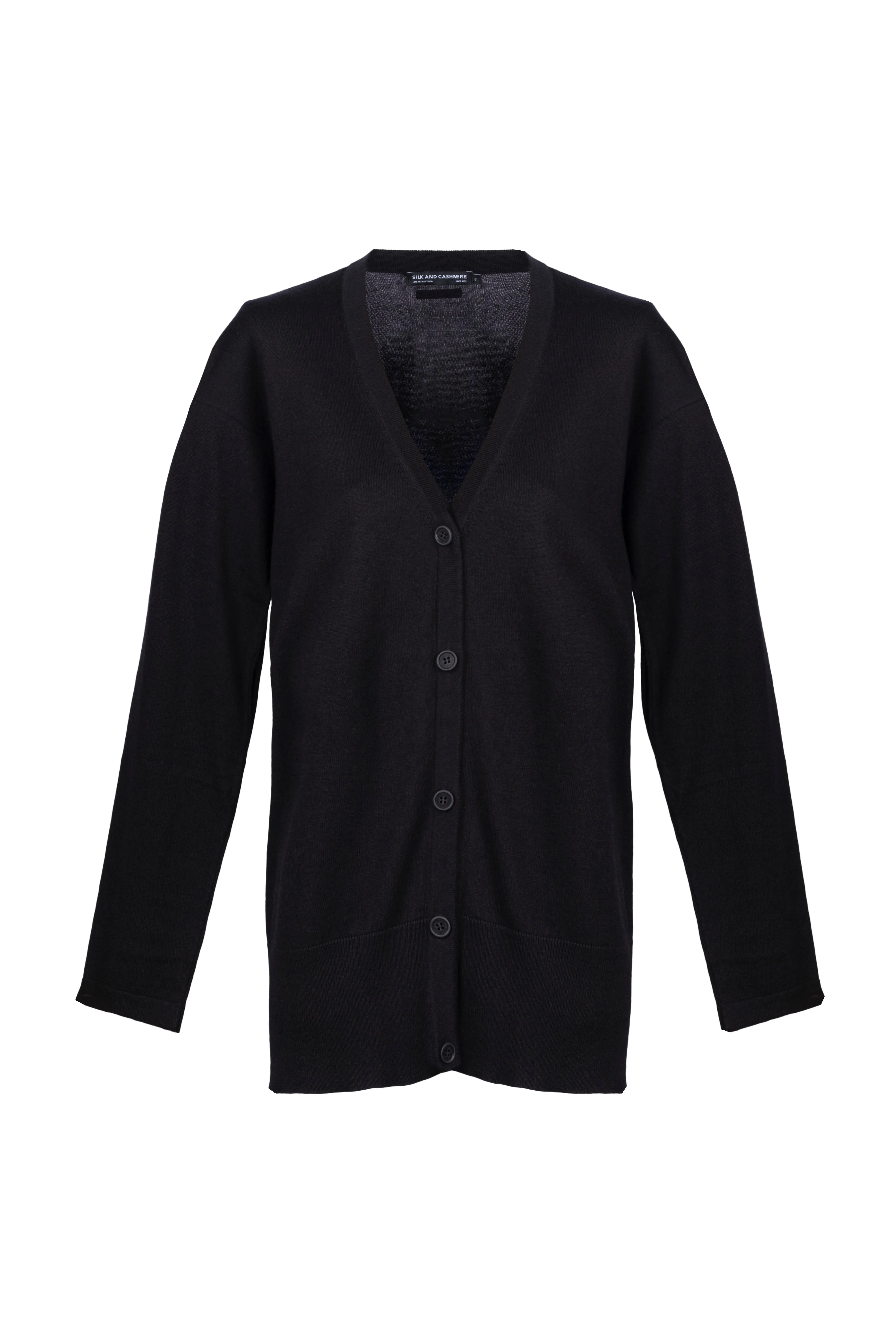 Black Zoe Silk Cashmere V Neck Cardigan