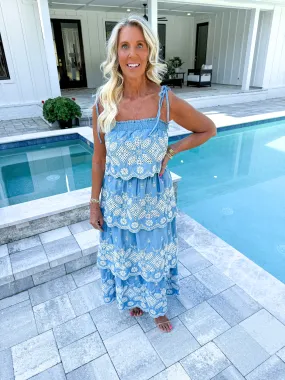 Blue Embroidery Maxi Set