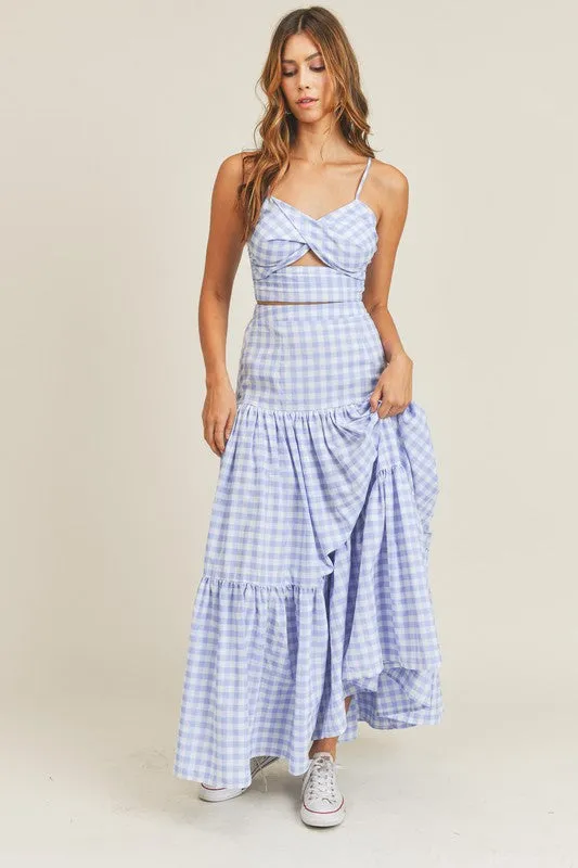 Blue Paid Twist Tube Top and Skirt Set.