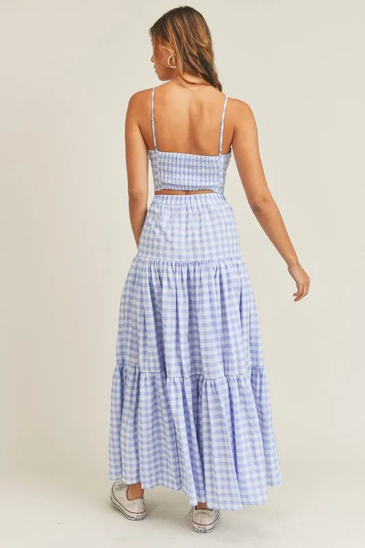 Blue Paid Twist Tube Top and Skirt Set.