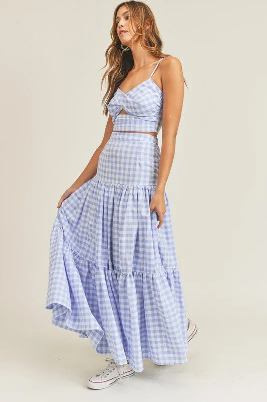 Blue Paid Twist Tube Top and Skirt Set.