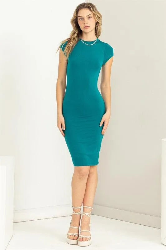 bodycon cap sleeve jersey midi dress