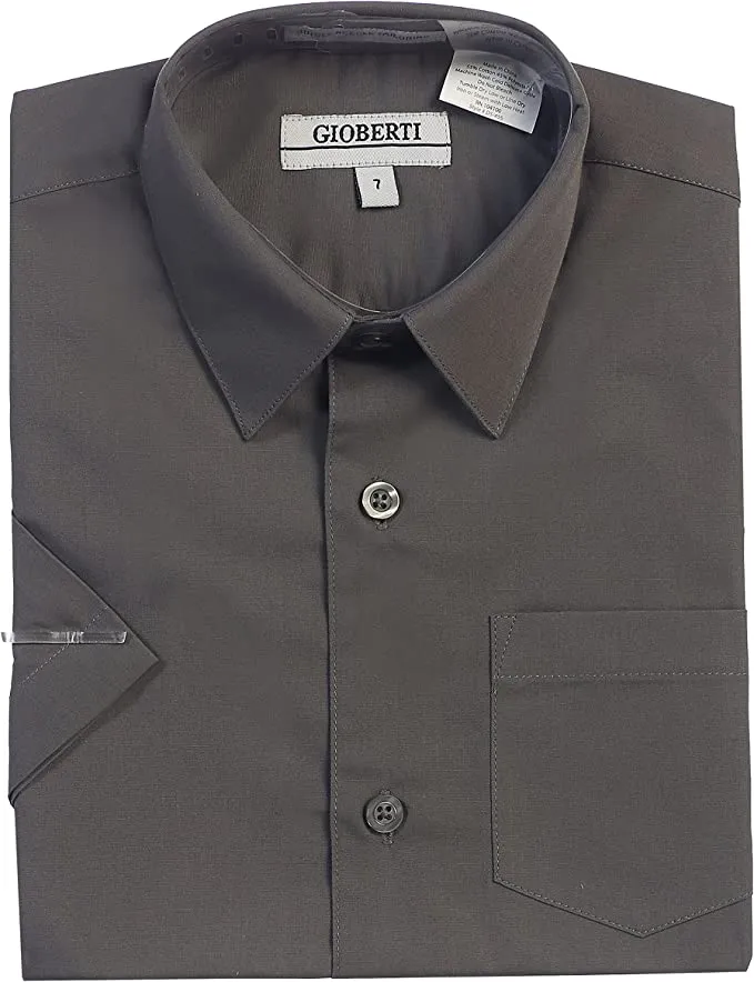 Boy's Short Sleeve Solid Dress Shirt - Dark Gray