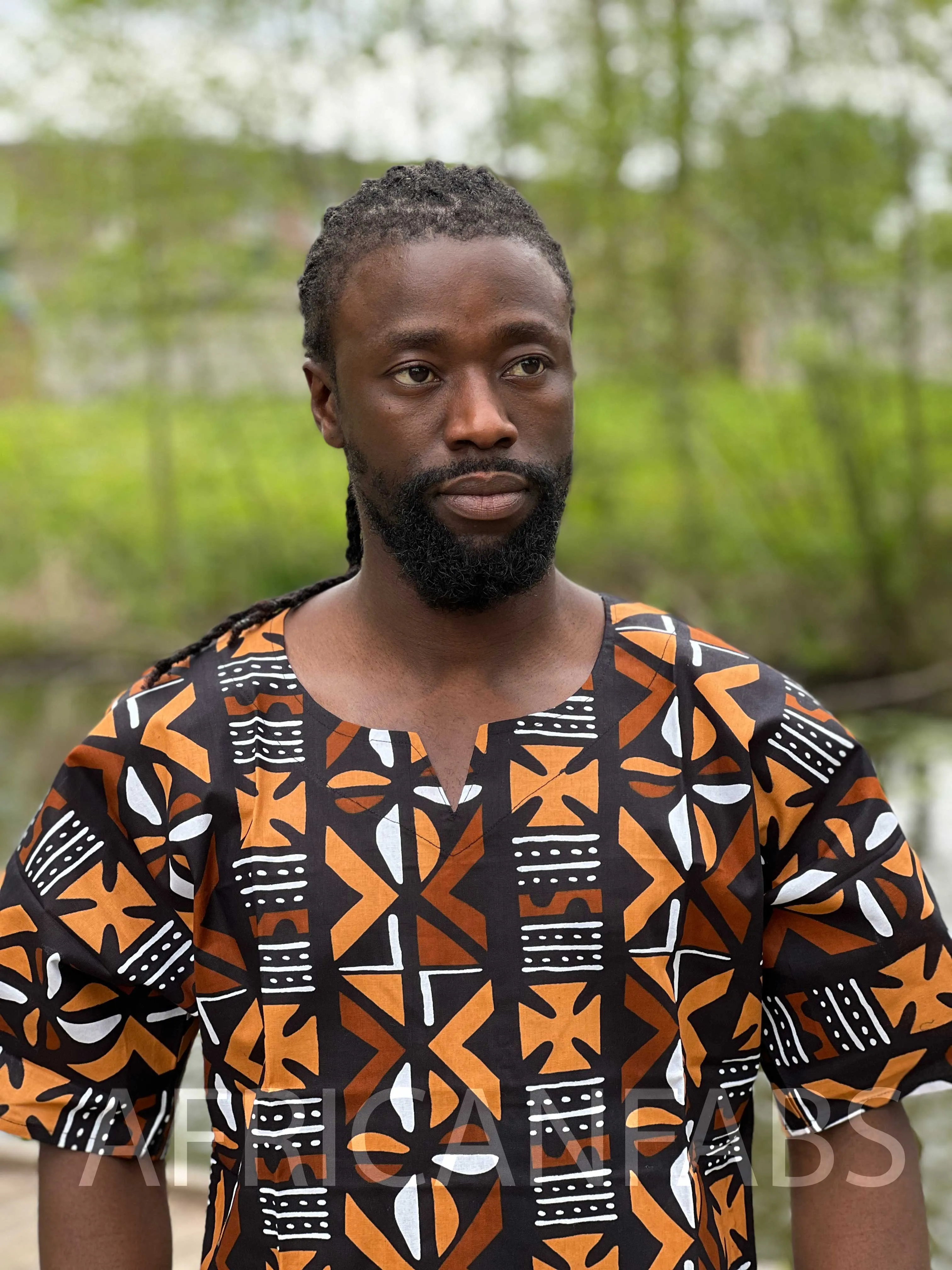 Brown Bogolan Dashiki Shirt / Dashiki Dress - African print top - Unisex