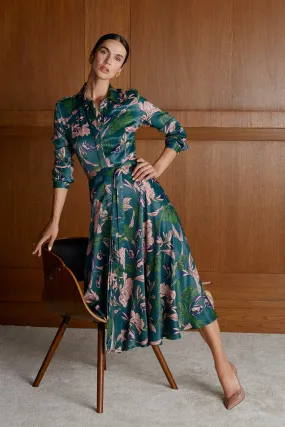 BRUNA floral printed green midi shirt dress