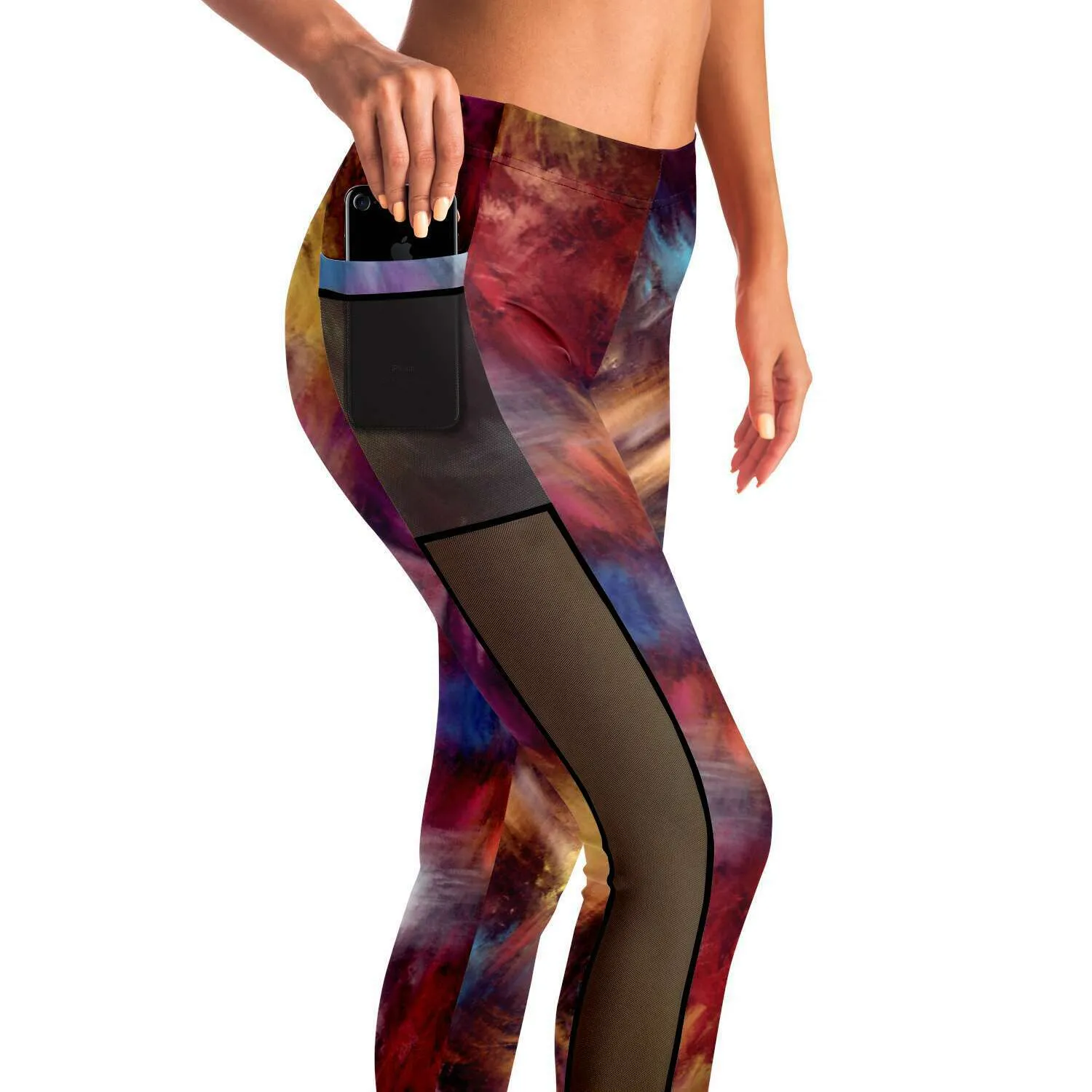 Burgundy Colours Mesh Panel Side Pockets Leggings (FWS)