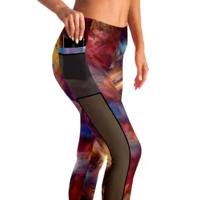 Burgundy Colours Mesh Panel Side Pockets Leggings (FWS)