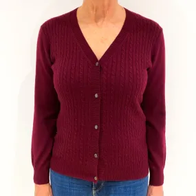 Burgundy Red Cashmere V-Neck Cardigan Medium