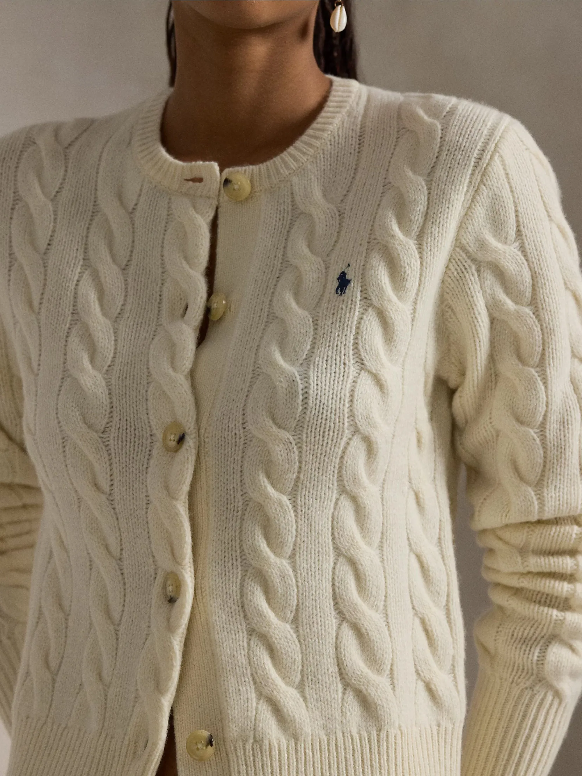 Cardigan a Trecce in Misto Cashmere Crema
