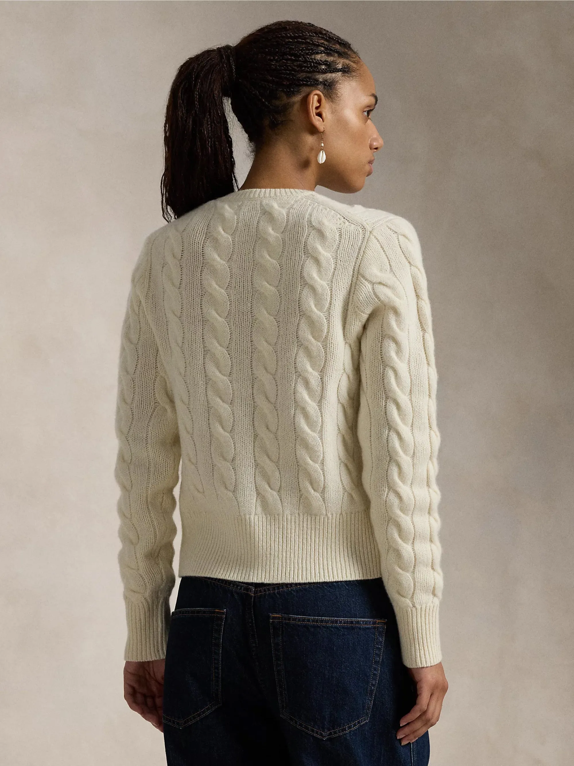 Cardigan a Trecce in Misto Cashmere Crema