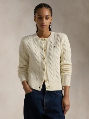 Cardigan a Trecce in Misto Cashmere Crema