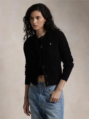 Cardigan a Trecce in Misto Cashmere Nero