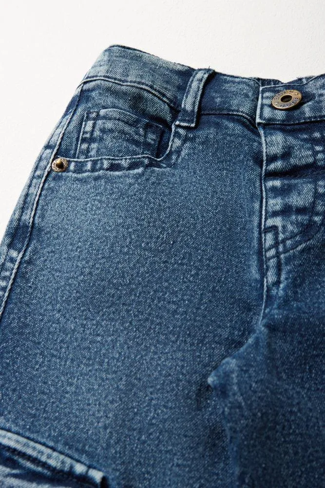 Cargo Slim Leg Denim Jeans Blue