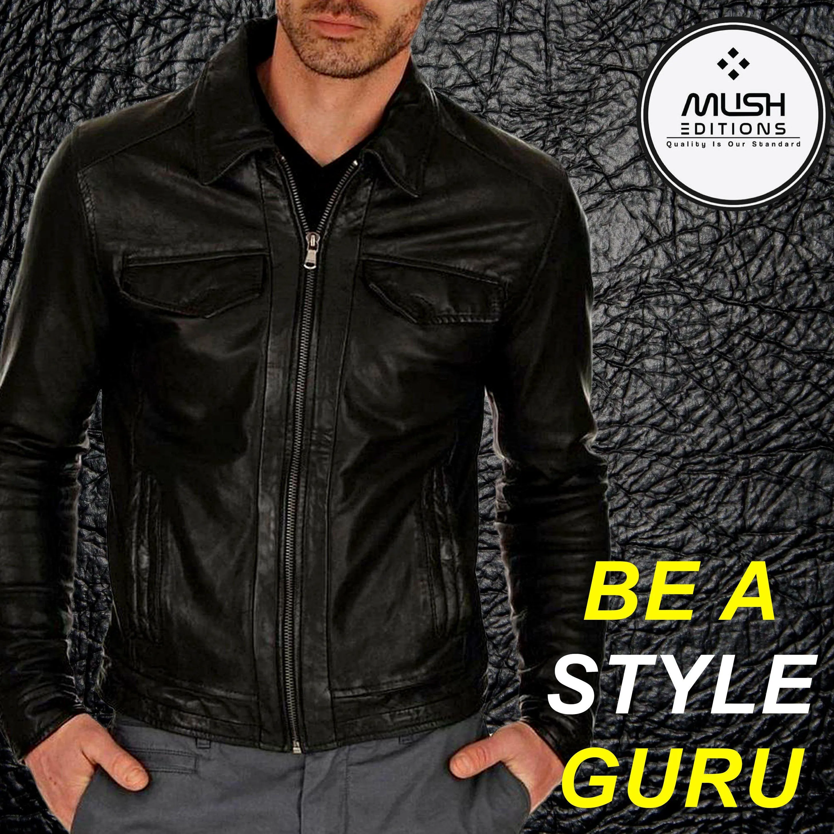 Casual Short black leather jacket for Men