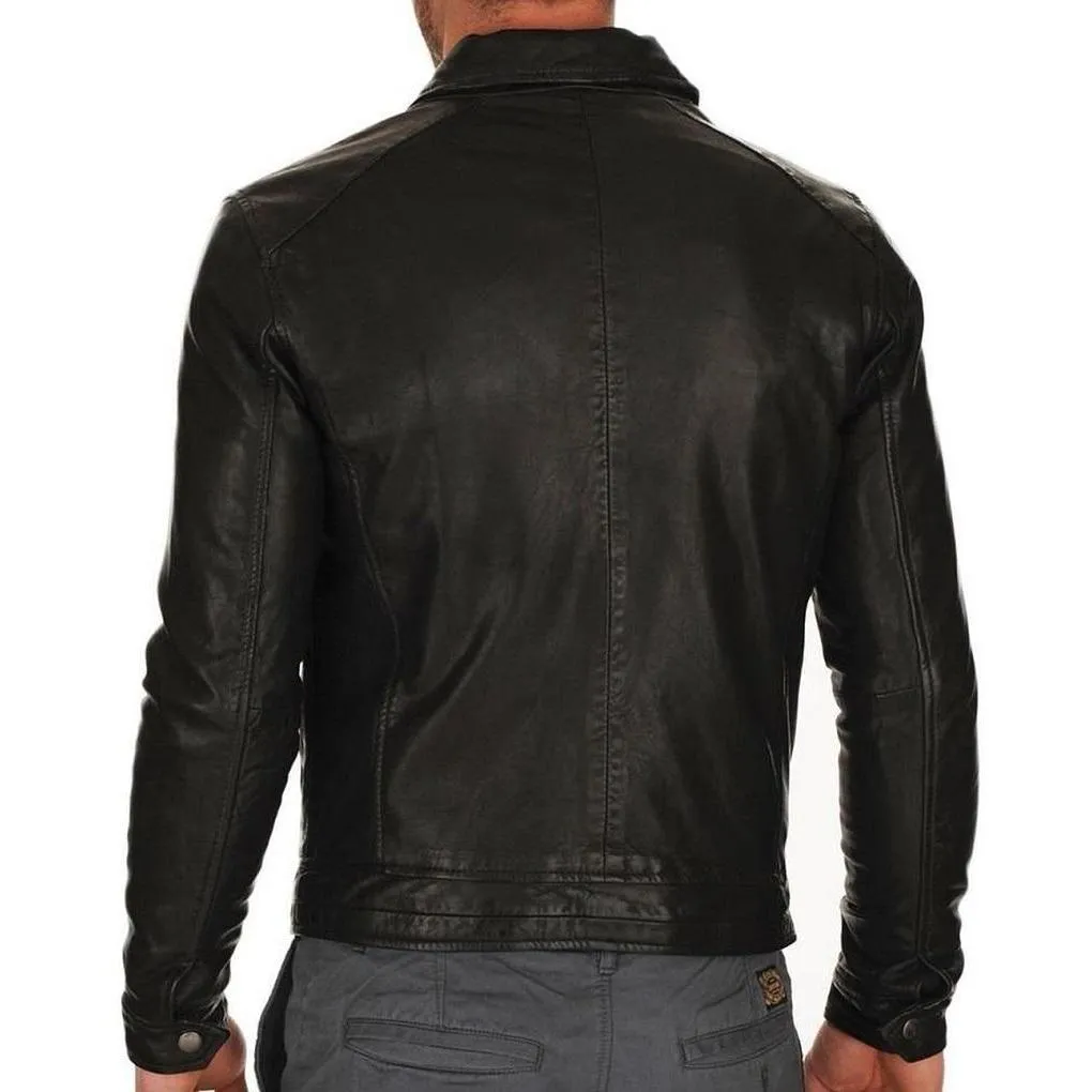 Casual Short black leather jacket for Men