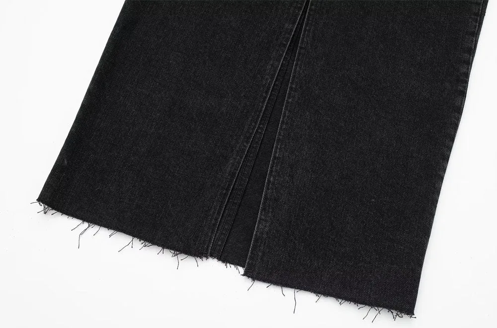 Center Of It All Black Denim Maxi Slit Skirt