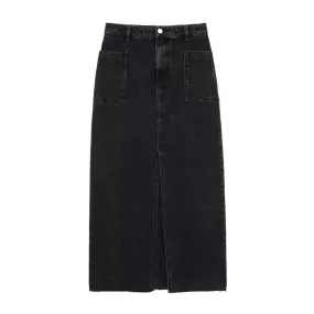 Center Of It All Black Denim Maxi Slit Skirt