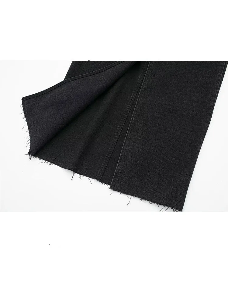 Center Of It All Black Denim Maxi Slit Skirt