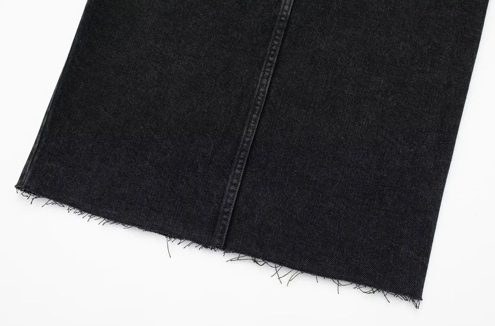 Center Of It All Black Denim Maxi Slit Skirt