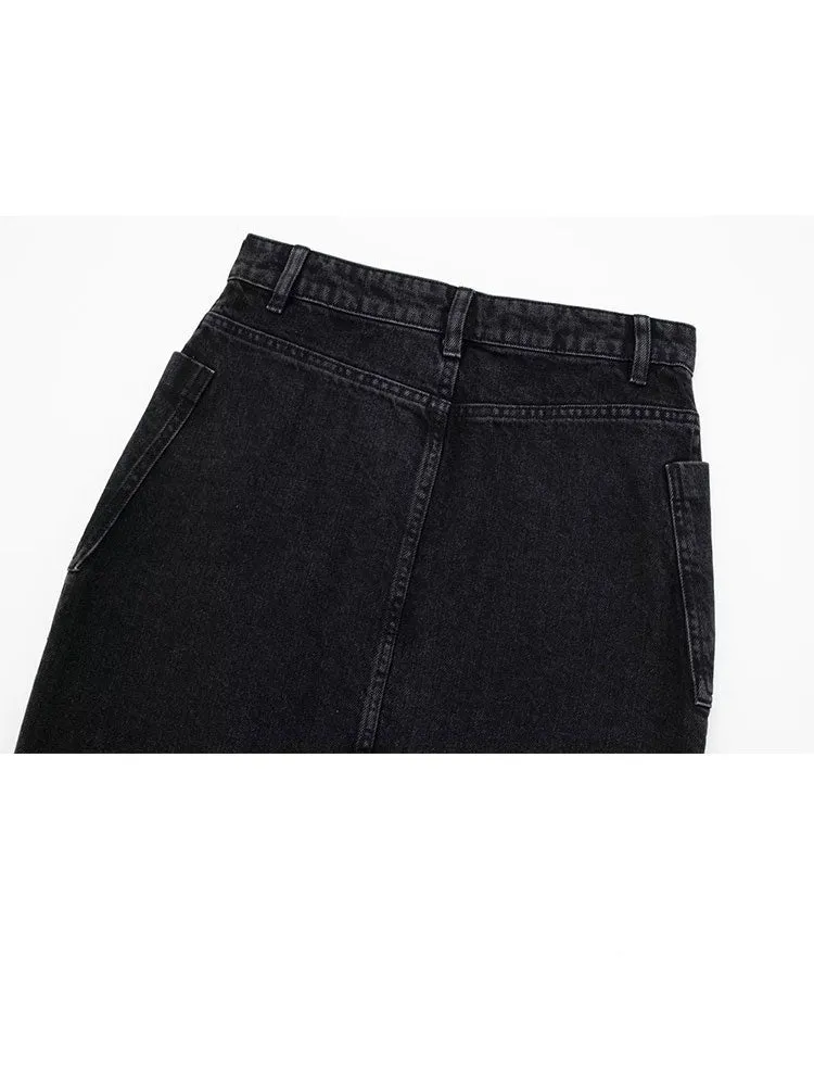Center Of It All Black Denim Maxi Slit Skirt