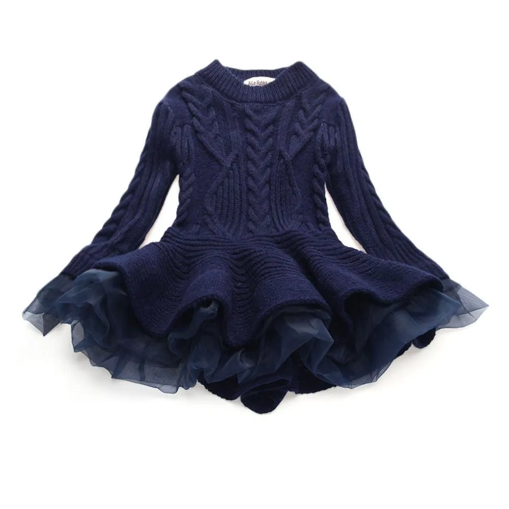 Children's knitted long-sleeved sweater dress