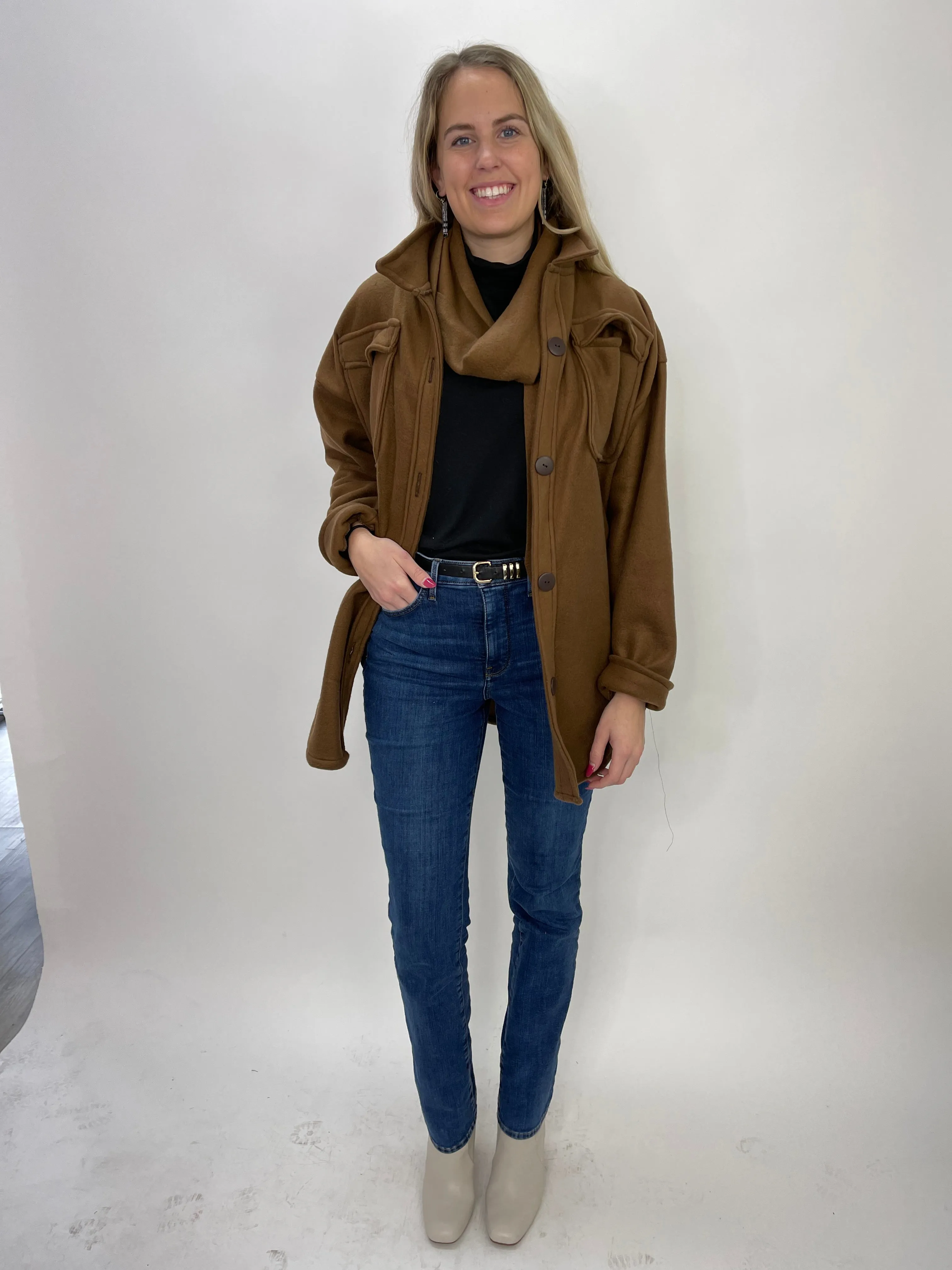 Chocolate Brown Fleece Twist Shacket