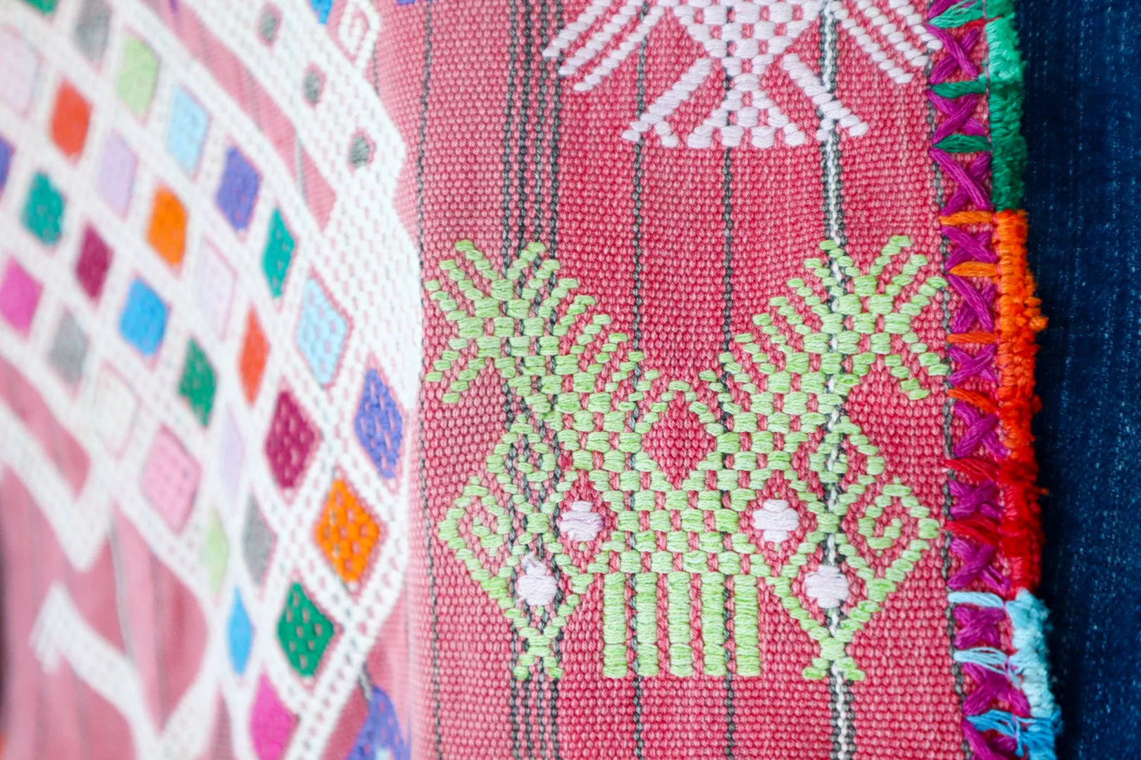 Classic Denim Jacket with Vintage Guatemalan Textile