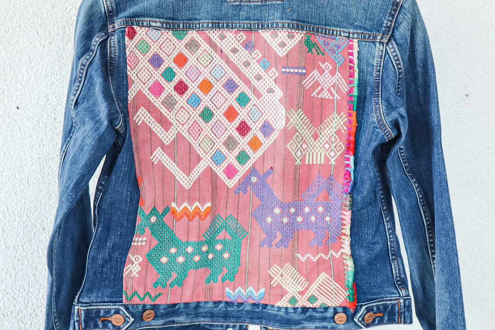 Classic Denim Jacket with Vintage Guatemalan Textile