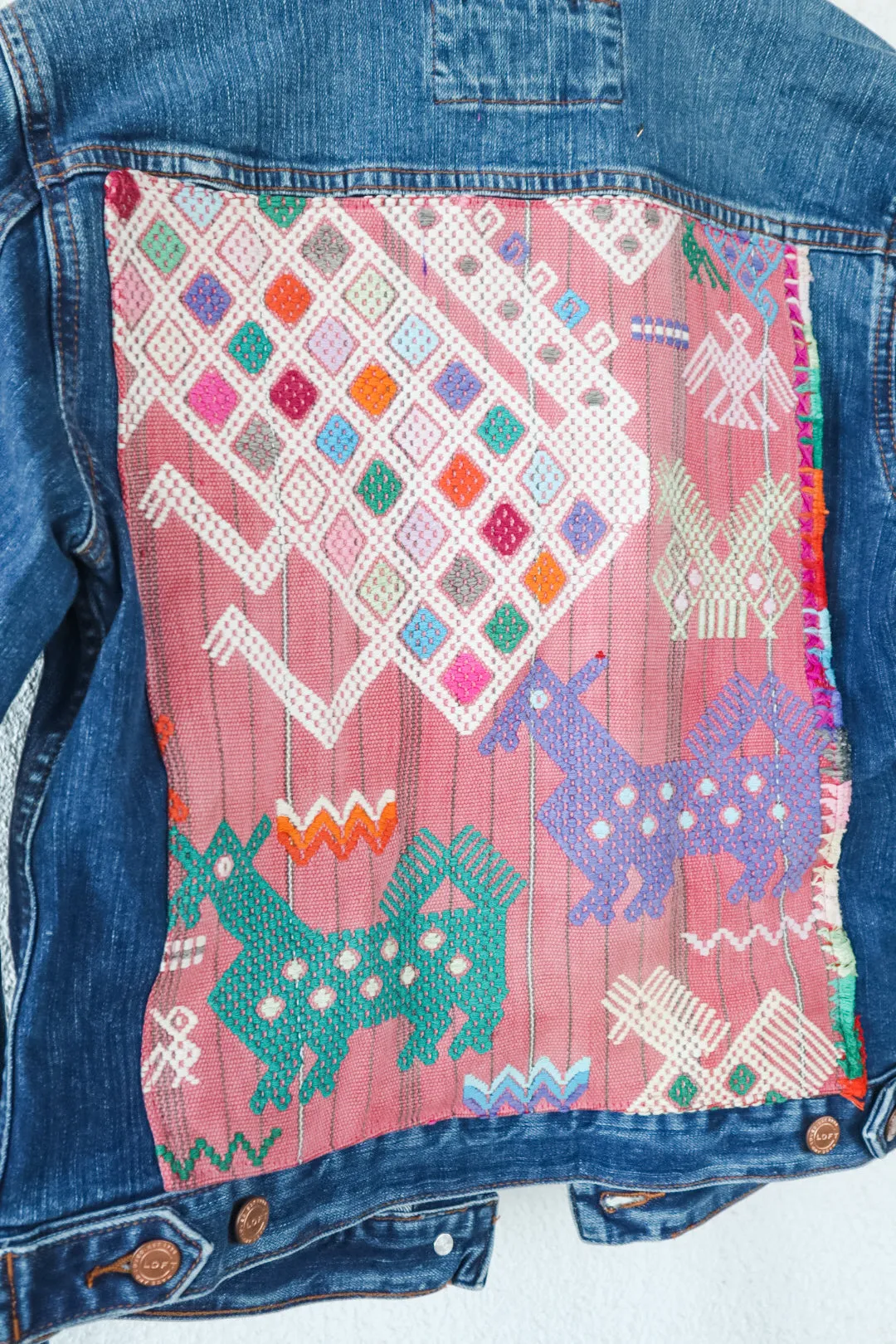 Classic Denim Jacket with Vintage Guatemalan Textile