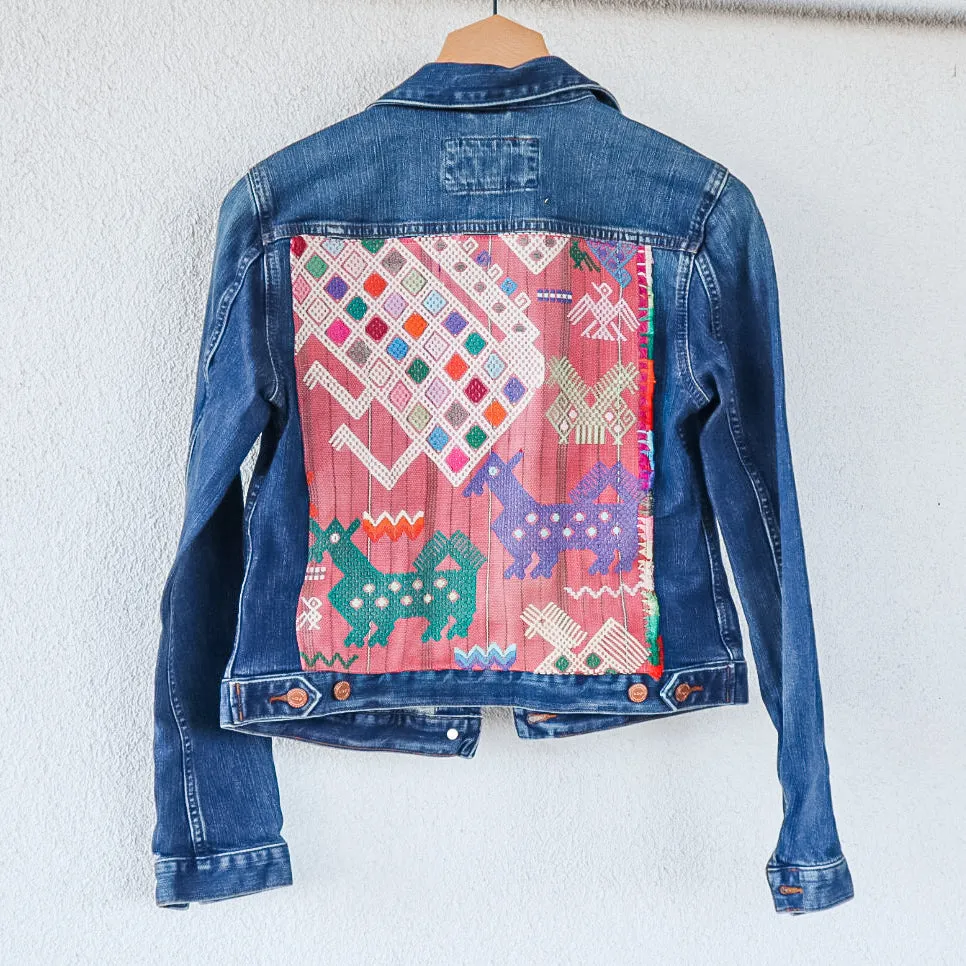 Classic Denim Jacket with Vintage Guatemalan Textile