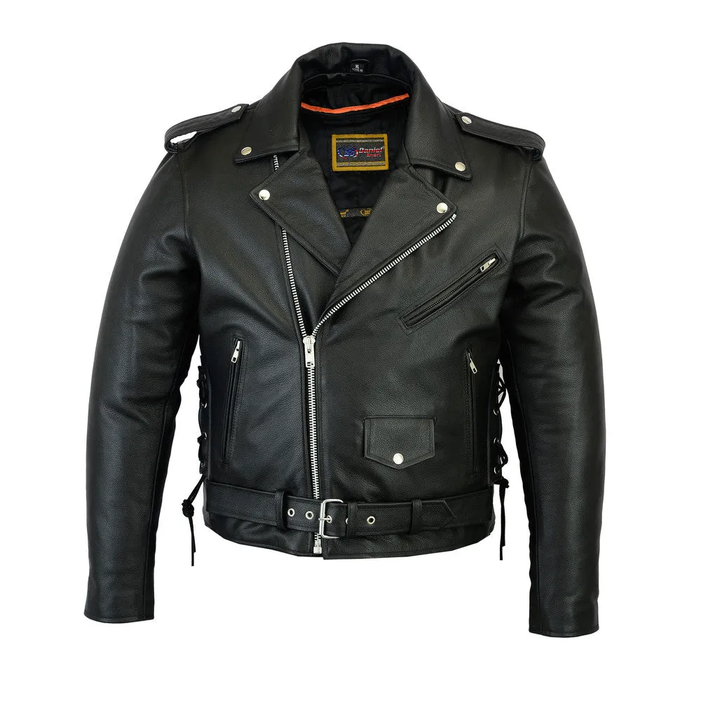 Classic Police Style Side Lace M/C Leather Jacket
