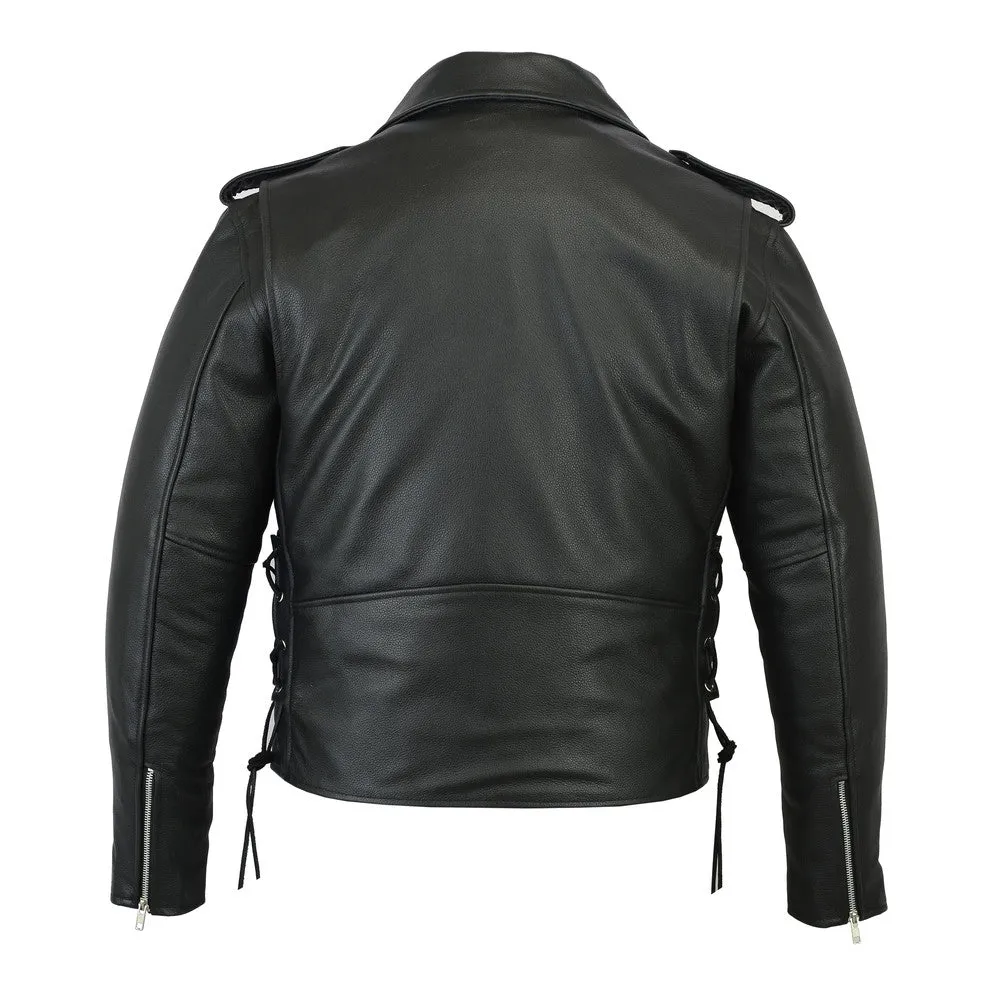 Classic Police Style Side Lace M/C Leather Jacket