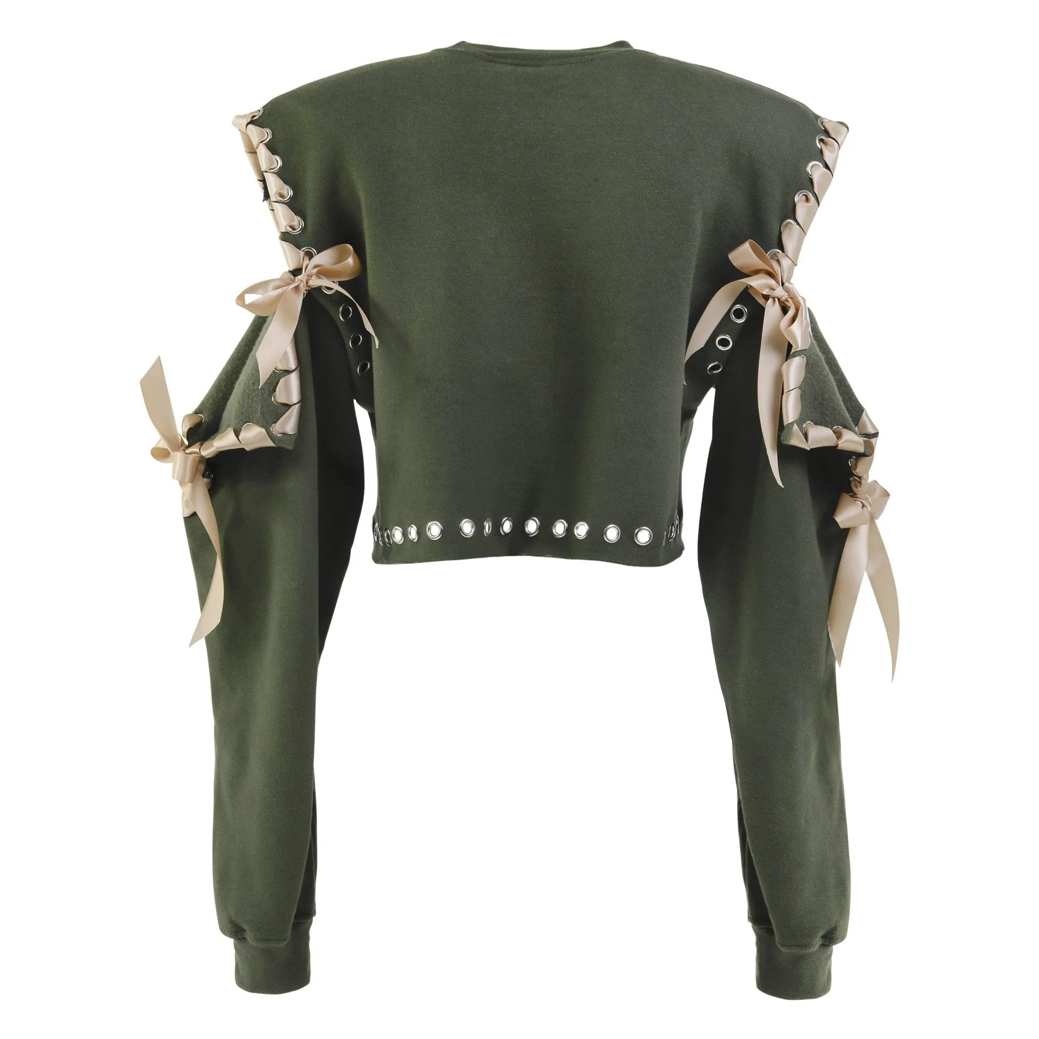 Cold Shoulder Long Sleeve Crewneck in Olive
