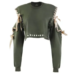 Cold Shoulder Long Sleeve Crewneck in Olive