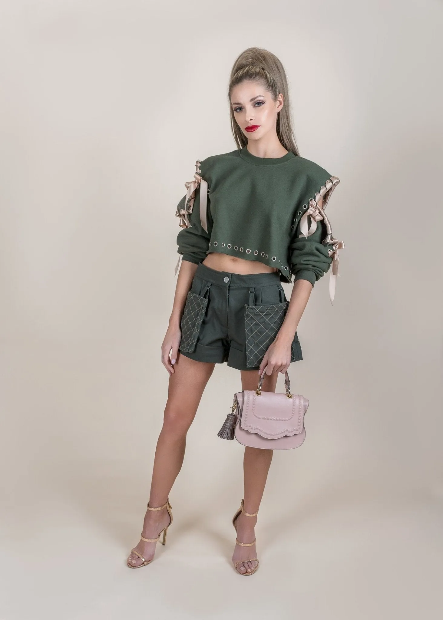 Cold Shoulder Long Sleeve Crewneck in Olive