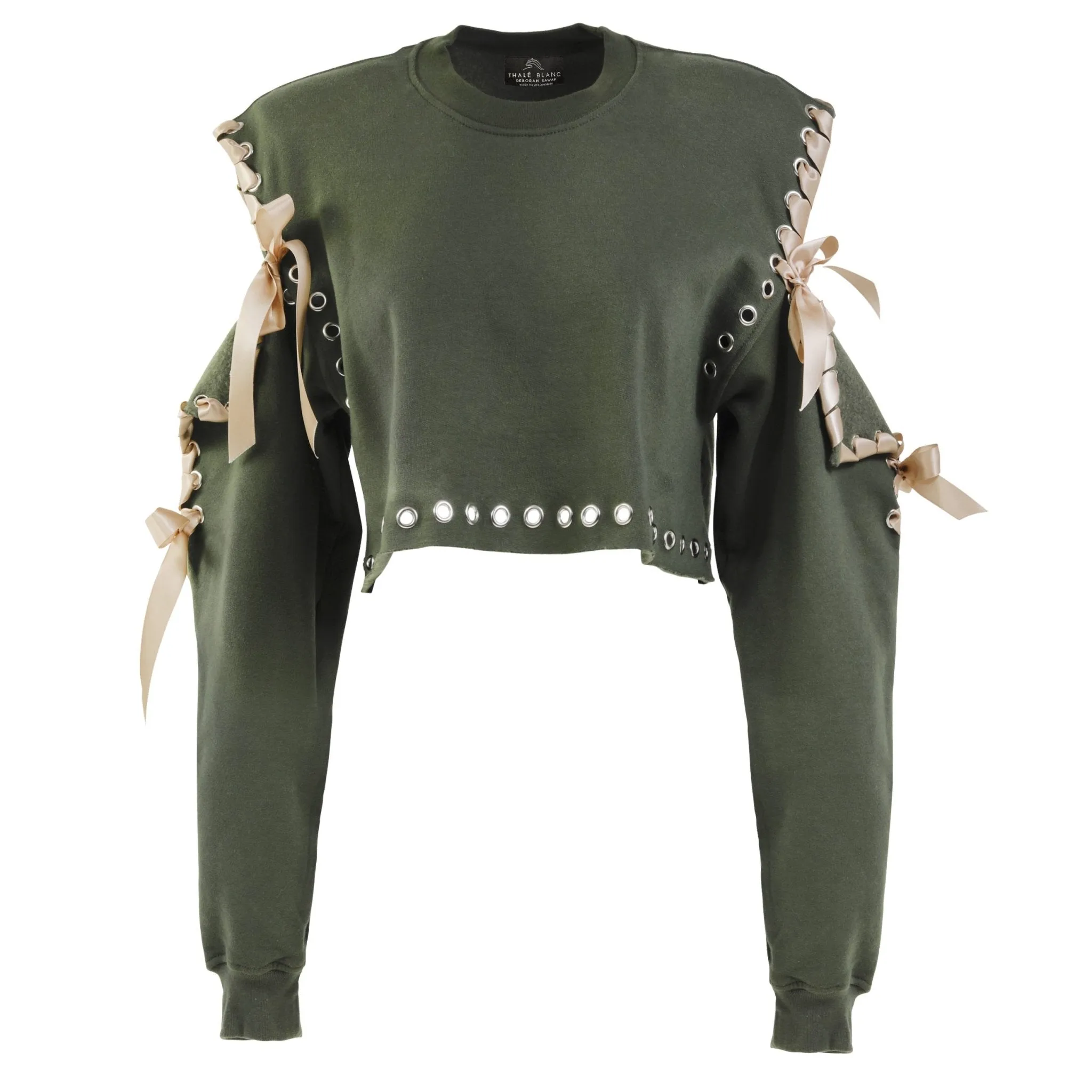 Cold Shoulder Long Sleeve Crewneck in Olive