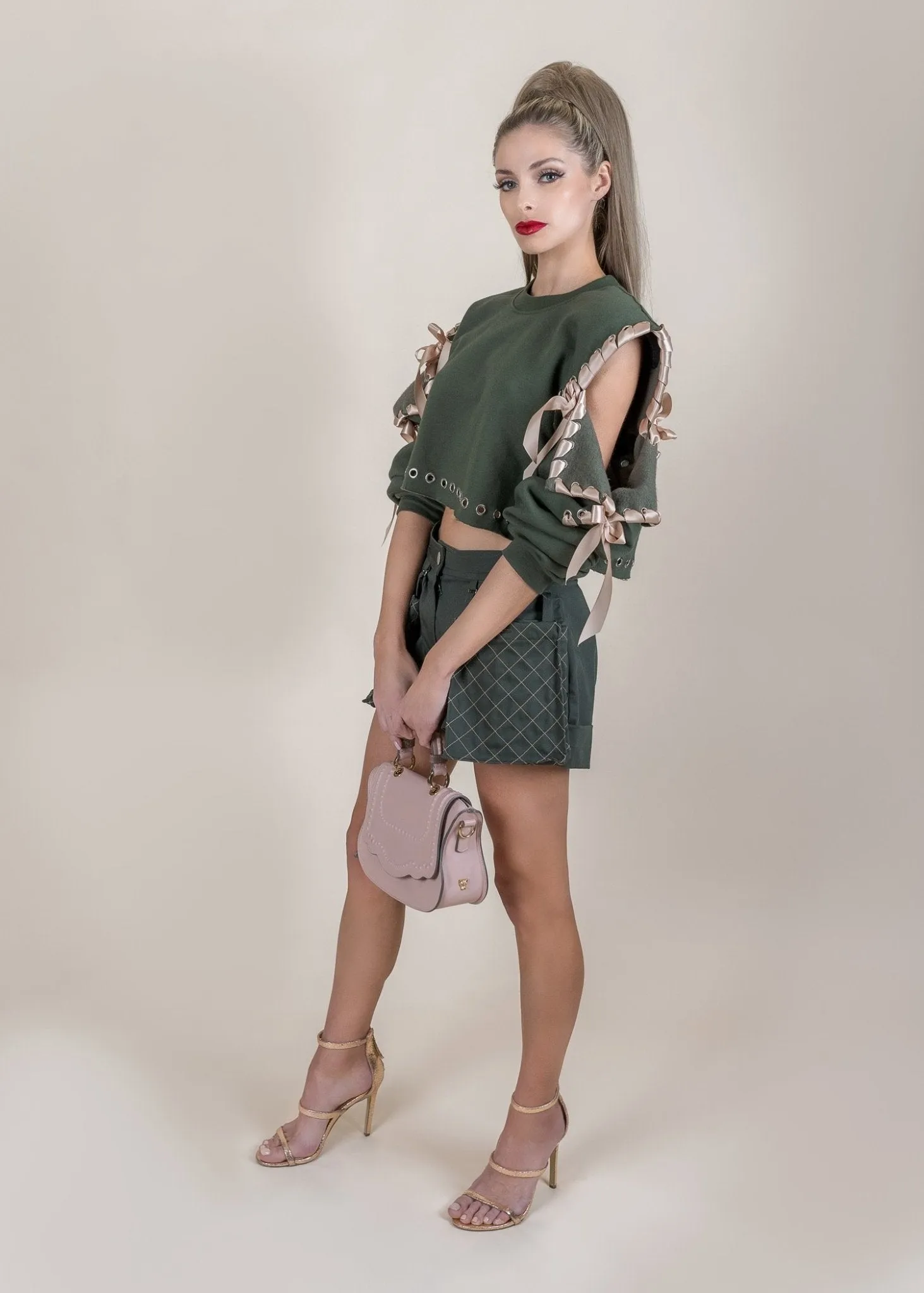 Cold Shoulder Long Sleeve Crewneck in Olive