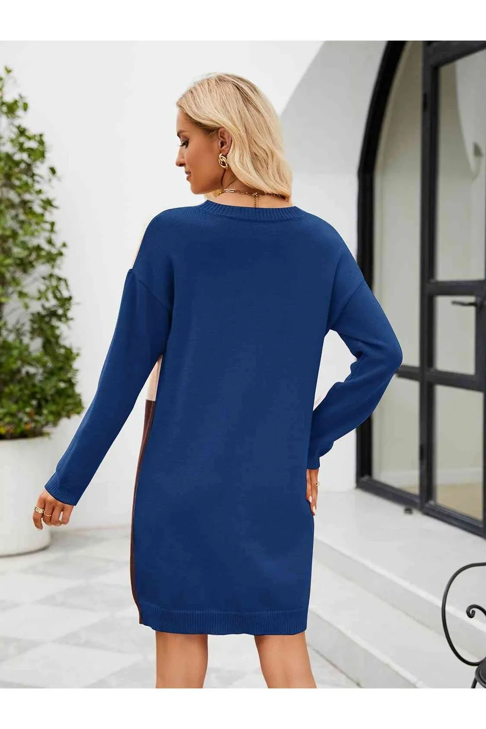Color Block Dropped Shoulder Sweater Dress