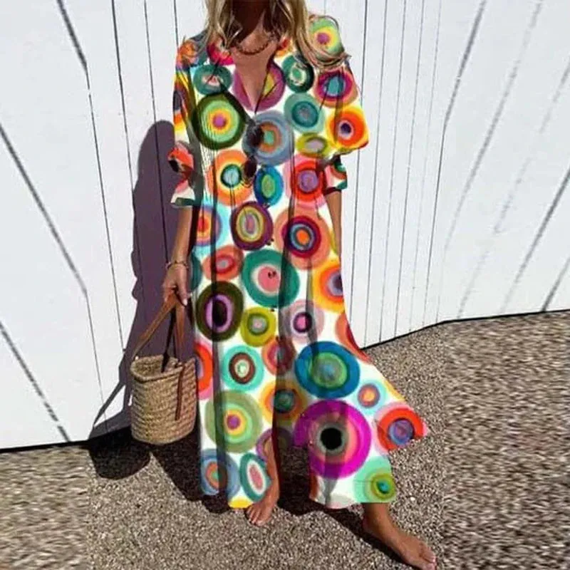 Colorful Maxi Dress for Artsy Vacation Beach Events