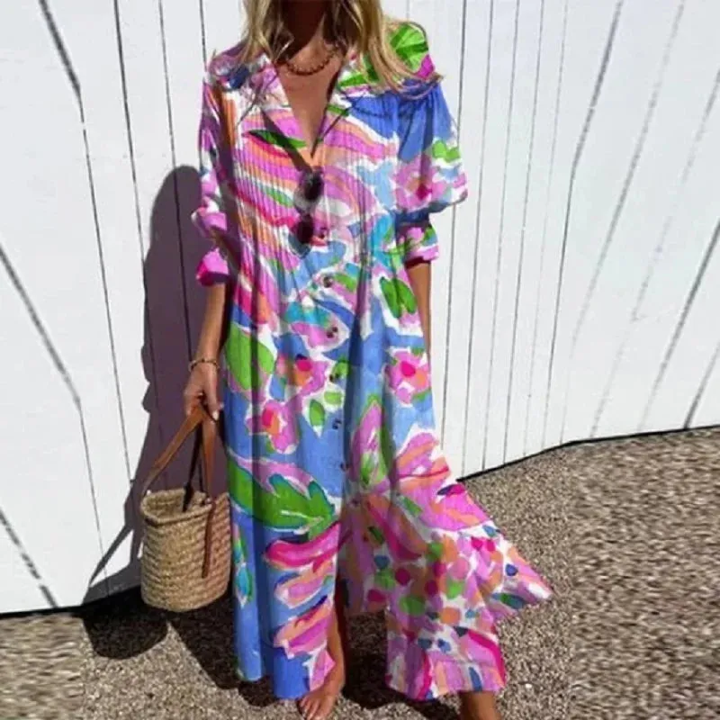 Colorful Maxi Dress for Artsy Vacation Beach Events