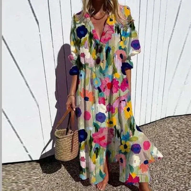 Colorful Maxi Dress for Artsy Vacation Beach Events