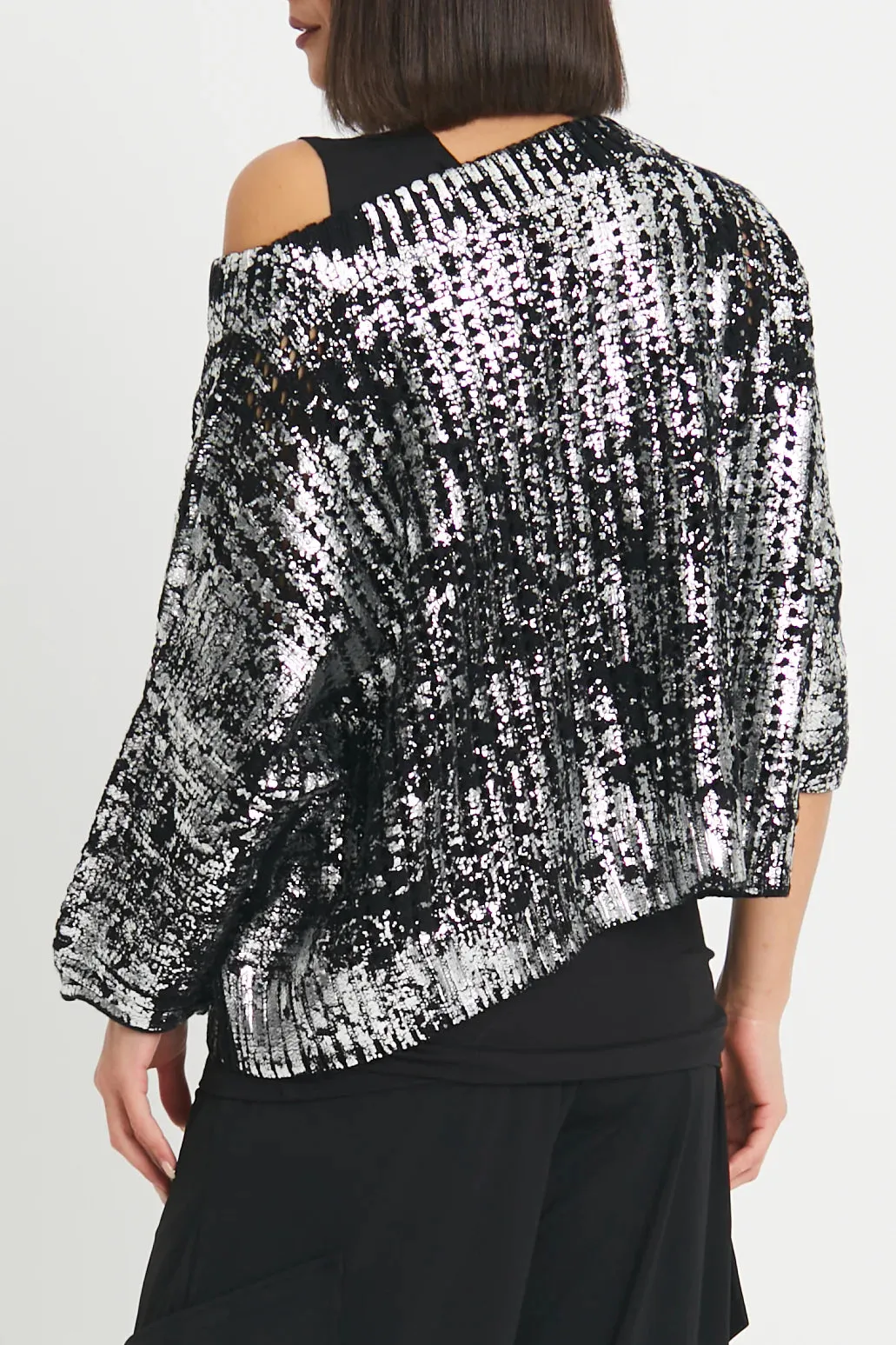 Cotton Metallic Crochet Boatneck Sweater