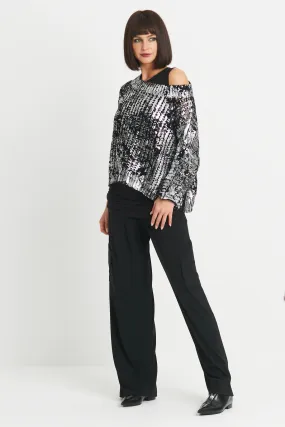 Cotton Metallic Crochet Boatneck Sweater