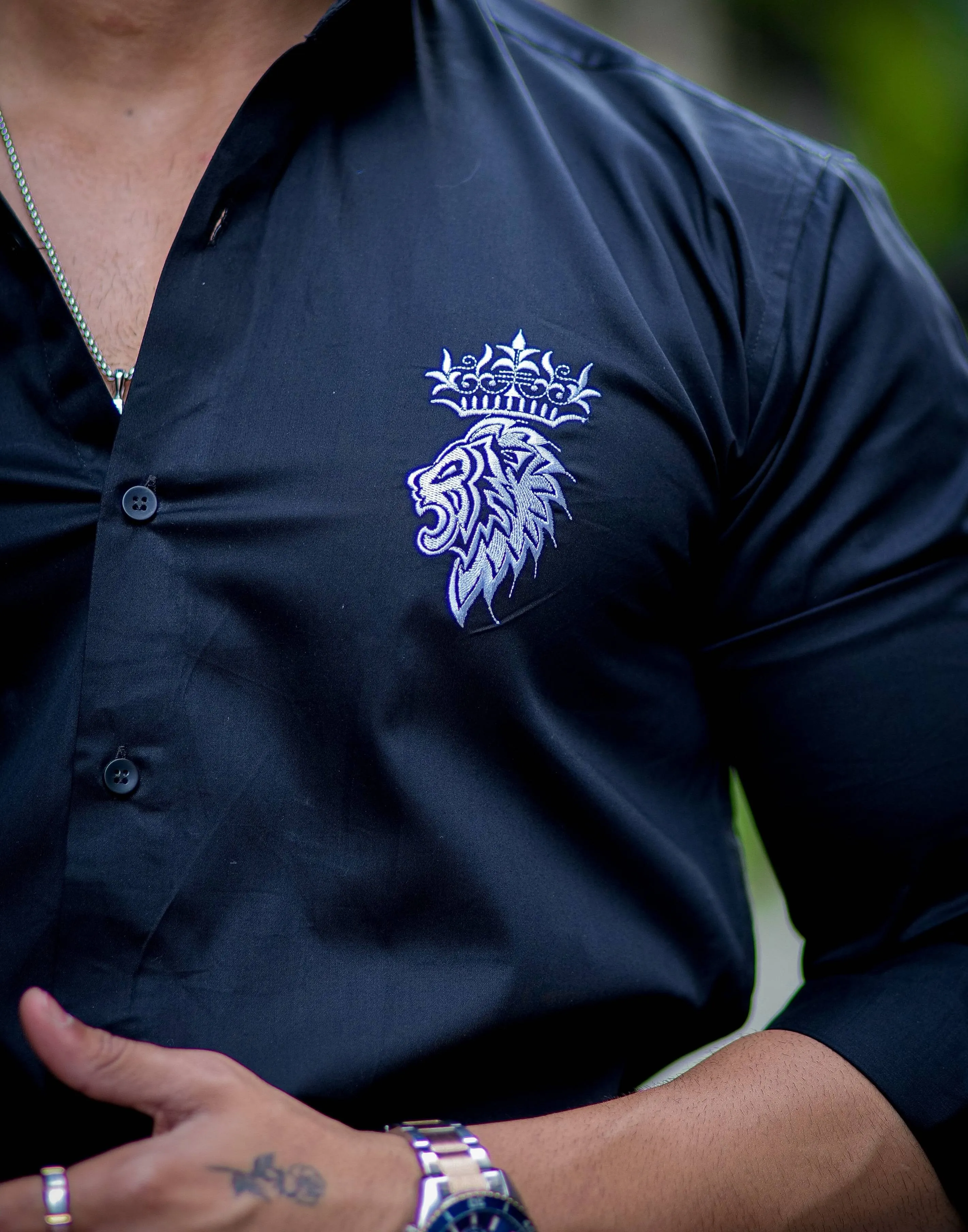 Crown With Lion Embroidered Black Premium Designer Shirt