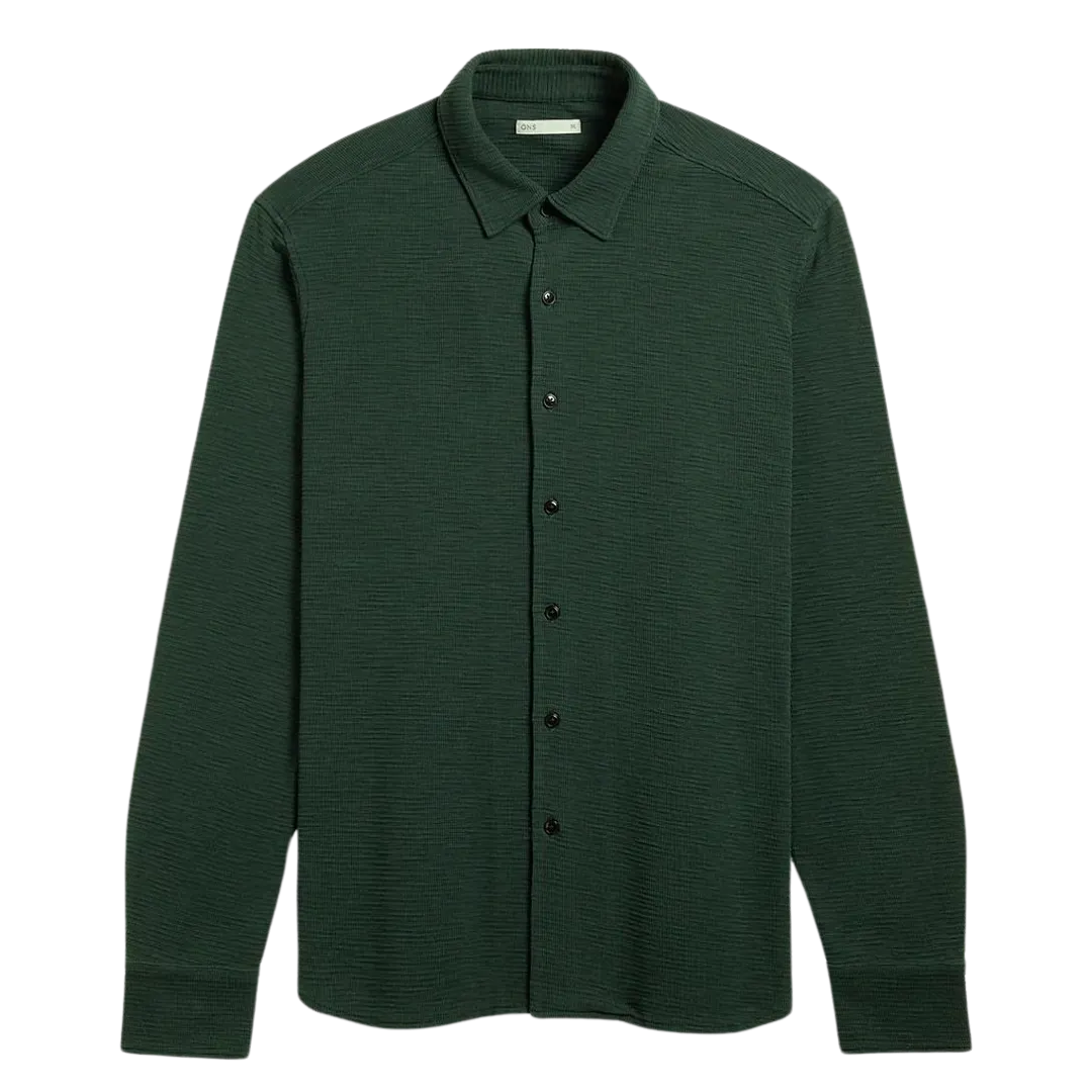 Darcy Slub Waffle Shirt - Dark Green