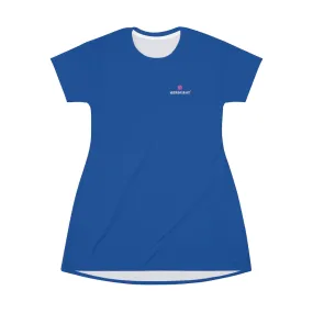 Dark Blue T-Shirt Dress, Solid Color Crewneck Long Tee Shirt Dress For Women - Made in USA