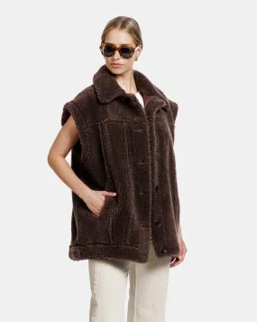 Demy reversable teddy gilet - dark brown